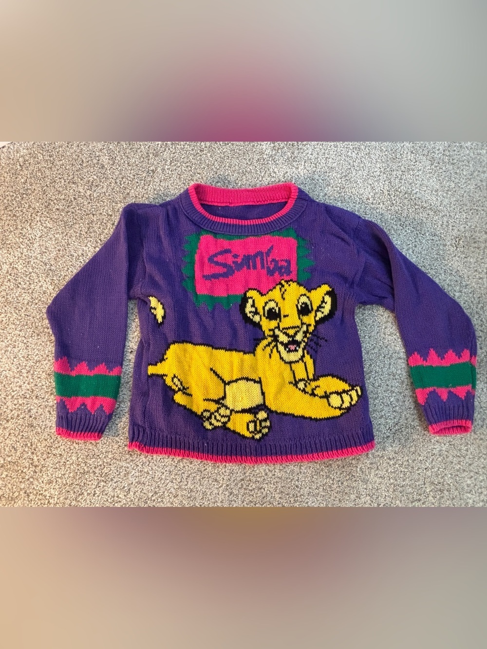 Vintage 90’s The Lion King Simba Purple Kids Sweater size 3/4